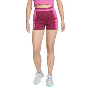 Nike Pro Shorts‎ Women’s Small Pink Burgundy Pockets High Waisted Stretch NWT